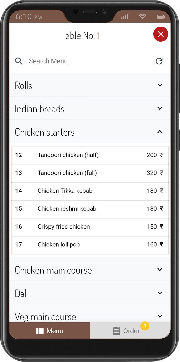 Menu list