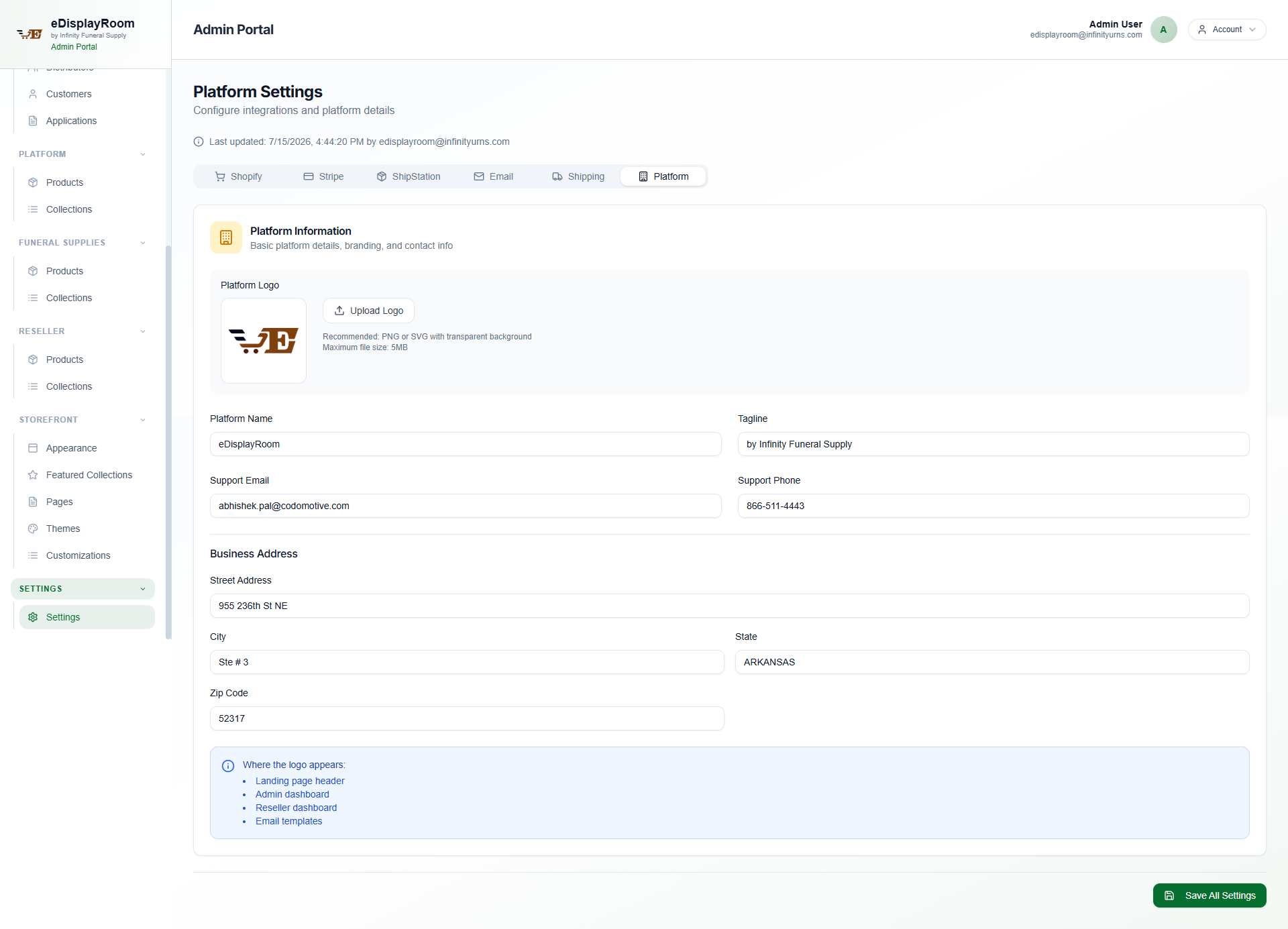 Admin Management Settings