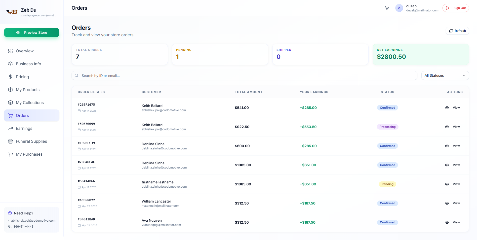 Reseller Orders History
