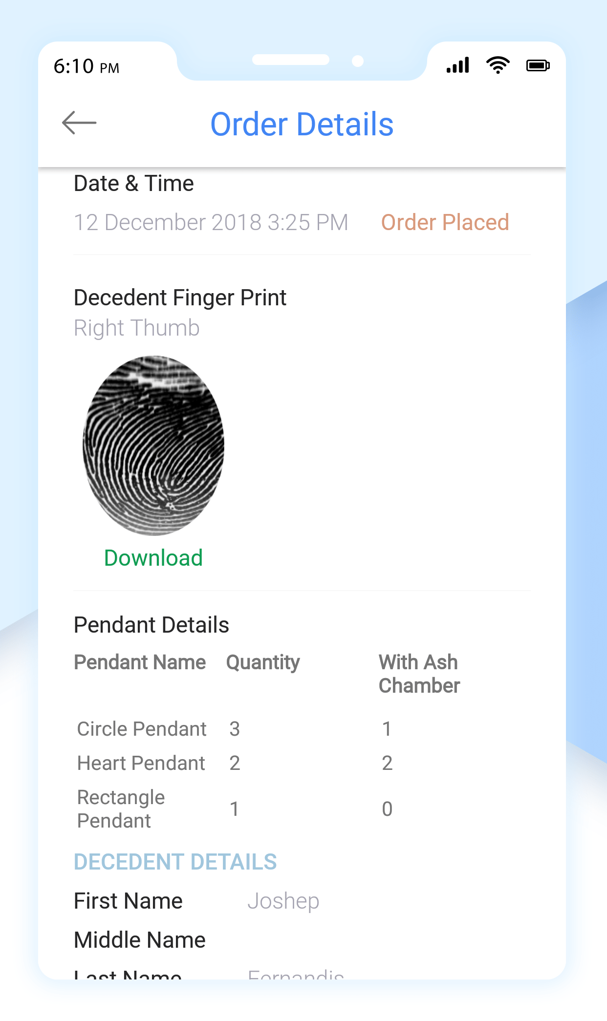 Order details