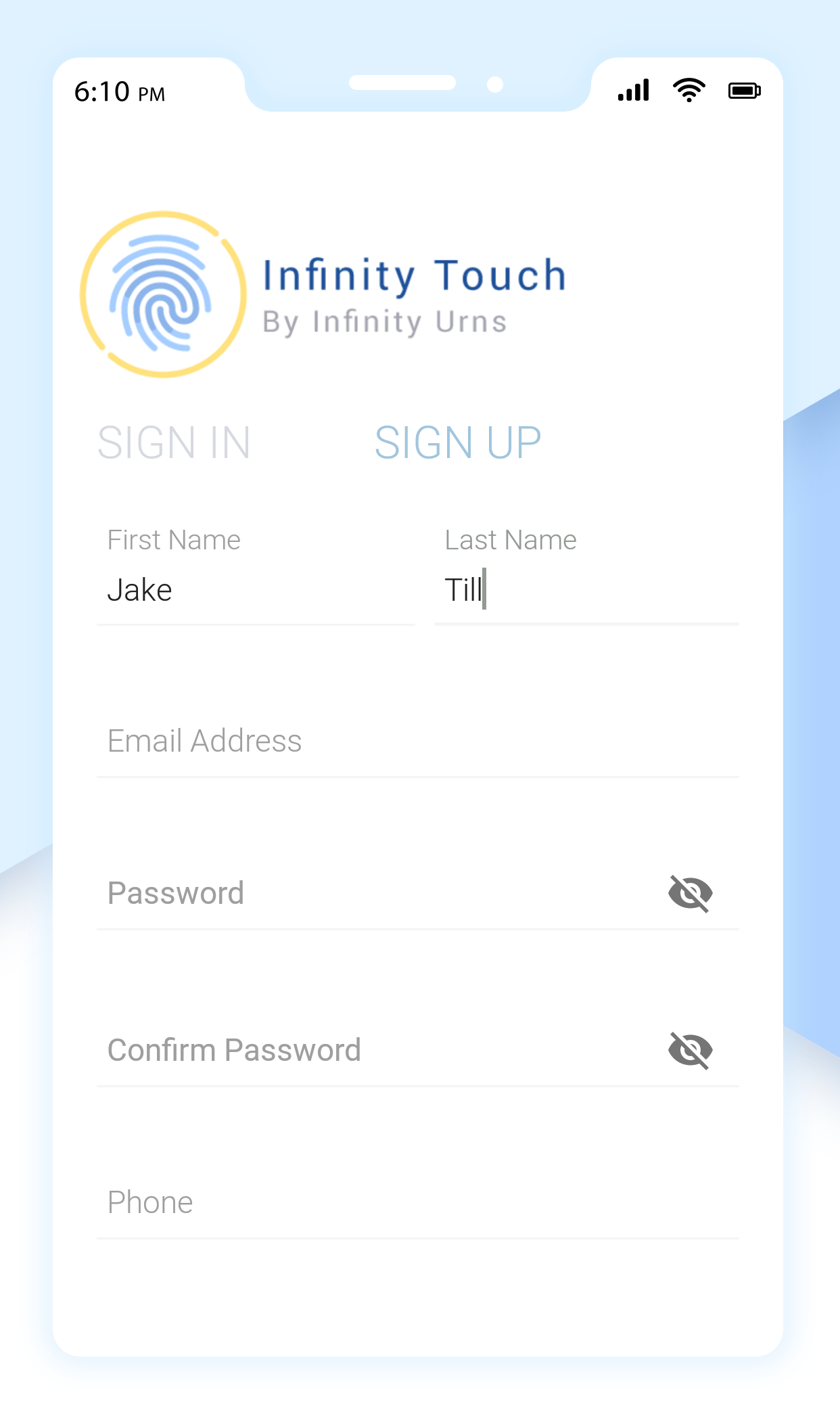 Sign-up screen