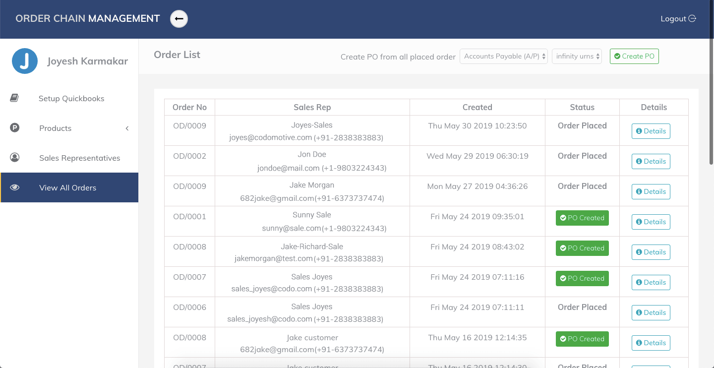 Order list