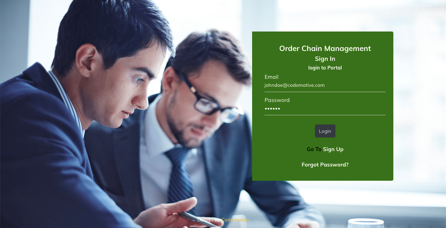 Order Chain Management dashboard