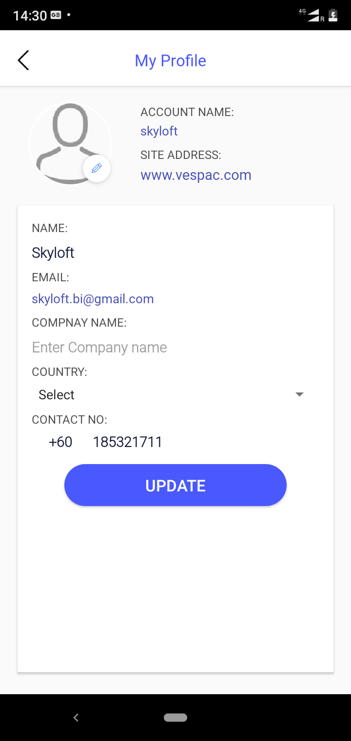 Profile screen