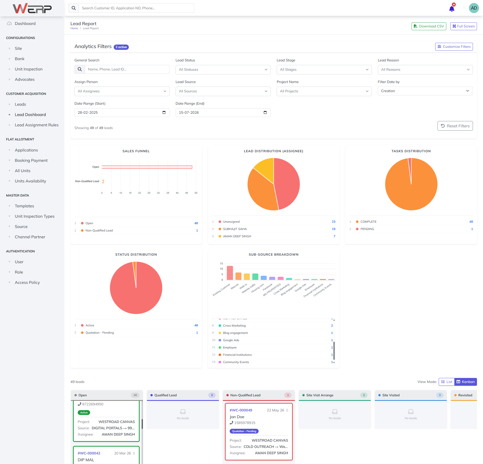 Leads Dashboard screen