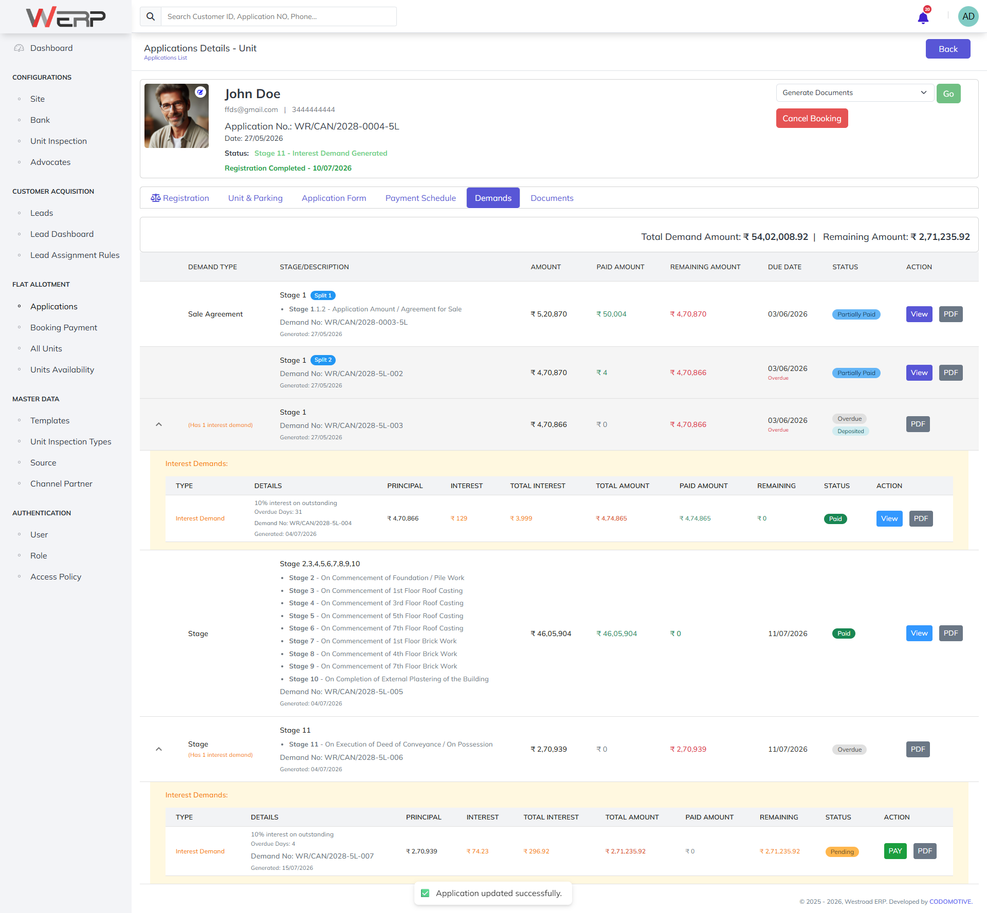 Unit Demands & Payments History